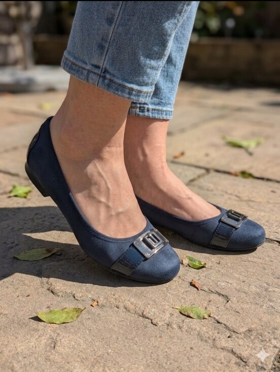 Anne Klein Shoes - Anne Klein Sport AK Sport Navy with Black Buckle Flats Womens 9.5